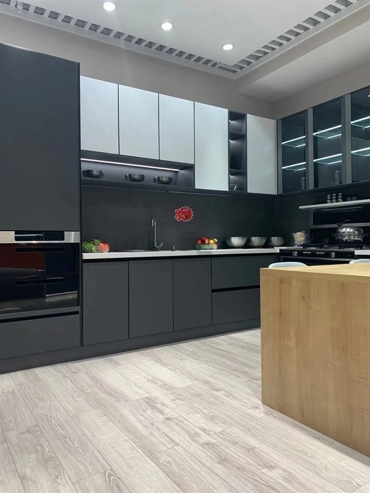 2mm Glass Front Kitchen Cabinet-dark grey black (4)